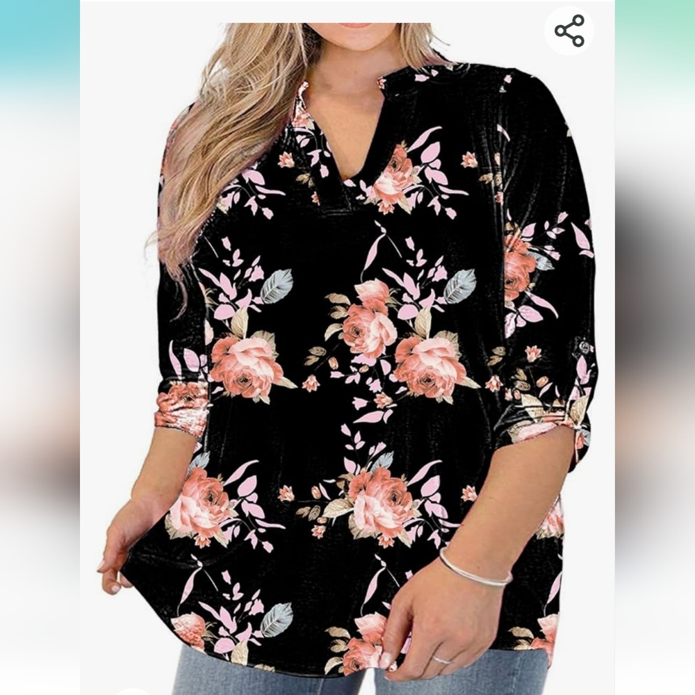 Womens Plus Size Tops V Neck Blouse Casual Soft Flowy Tunic
